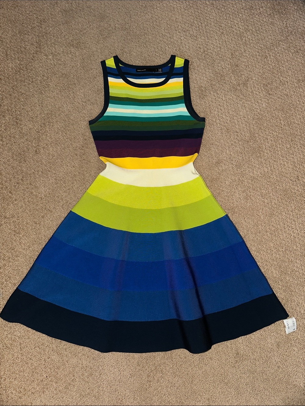 Karen Millen Navy, Royal Blue, Cream & Yellow Striped Top
